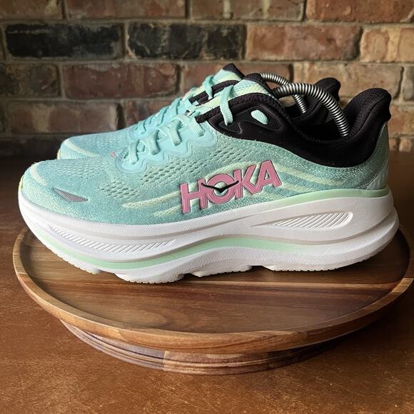 Hoka One One Bondi 9 Max Cushion Pink Green Women's 11 Running Shoes Sneakers - Picture 10 of 16